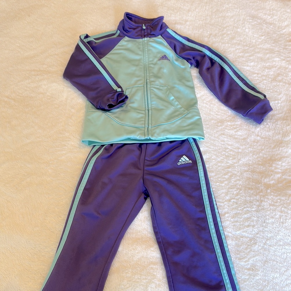 Purple & Aqua Adidas Track Suit, Size 3T